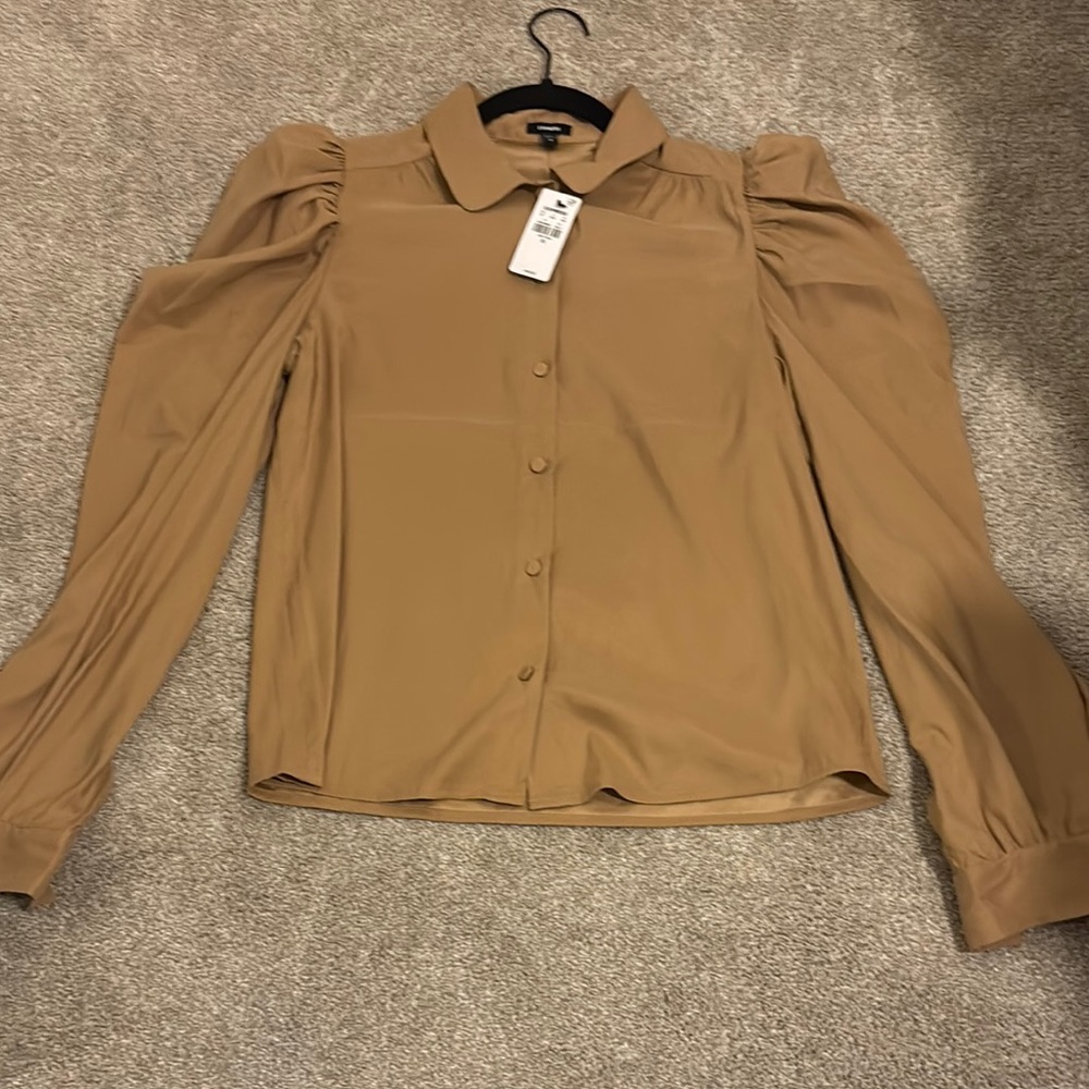 Women's Tan Button-Up Blouse